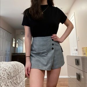 black and white plaid mini skort